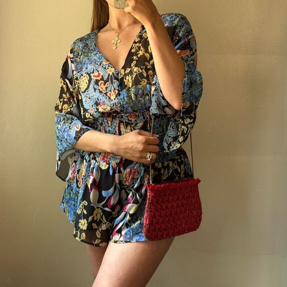 Zara Romper Large Multicolor Patchwork Print Flow… - image 1